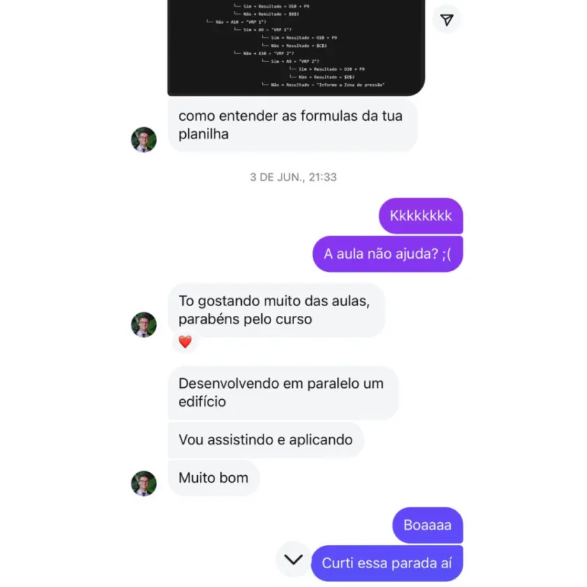 Print de conversa de aluno da Escola Aplicar